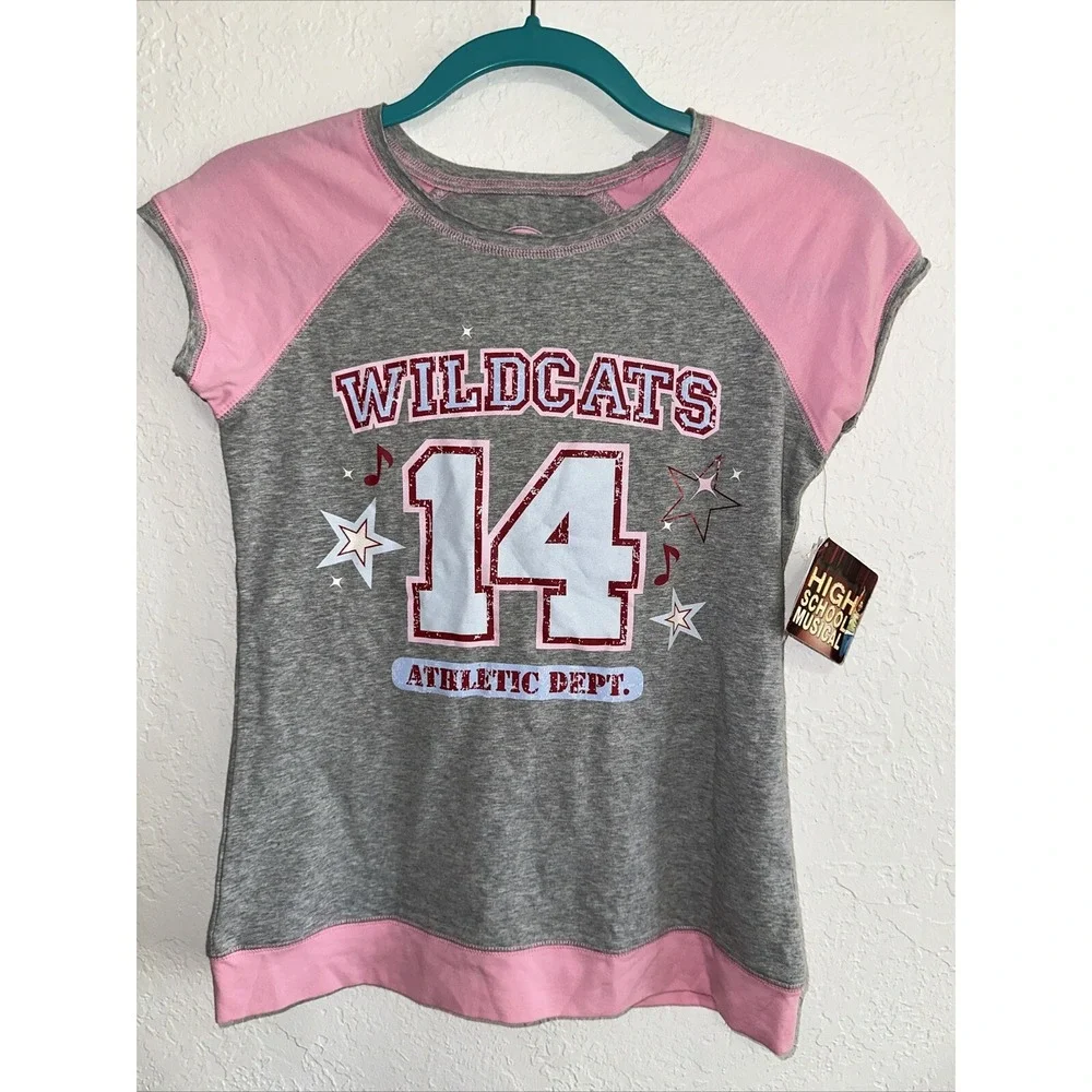 Disney Store High School Musical Wildcats 14 Raglan Top Gray Pink Tween L 14